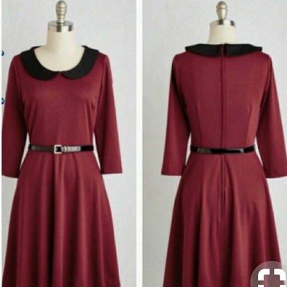 burgundy peter pan collar dress